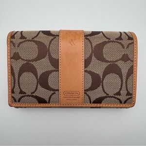 Vintage Coach Signature Jacquard Compact Bifold Wallet Brown Khaki